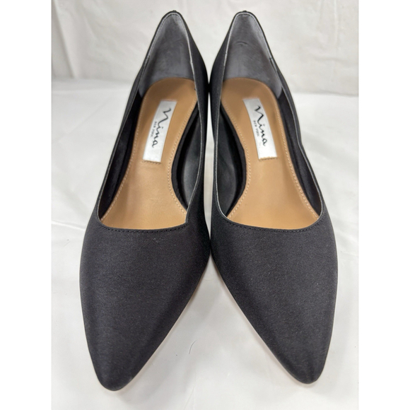 NINA 60-FP Black PEAU Fabric Women's Pump Dress Shoe Pointy Toe size 6 W